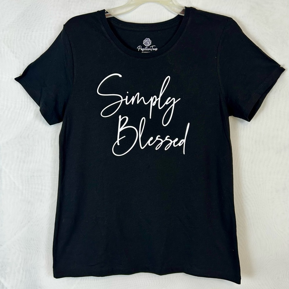 New Womens Black “Simply Blessed” graphic Script T-Shirt / Medium